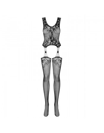 obsessive : combinaison sexy noire semi transparente avec motif à fleurs