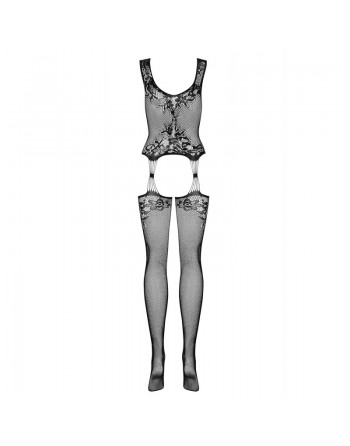 obsessive : combinaison sexy noire semi transparente avec motif à fleurs