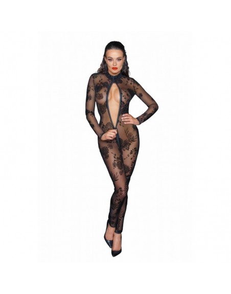 F237 Combinaison Sexy, Libertine, longue en tulle avec fermeture éclair à 3 voies