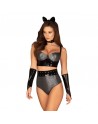 Silveria Ensemble 6 pcs - Argent et Noir-Look - Félin Dominatrice pour Soirées Libertines