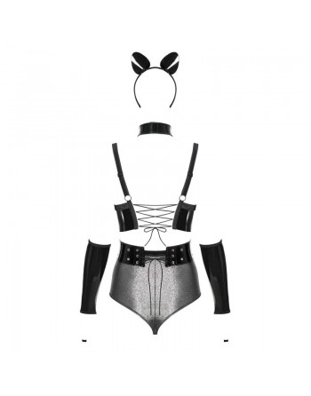 Silveria Ensemble 6 pcs - Argent et Noir-Look - Félin Dominatrice pour Soirées Libertines