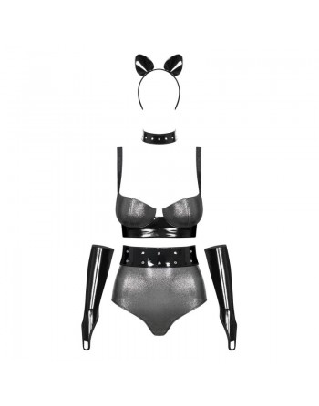 Silveria Ensemble 6 pcs - Argent et Noir-Look - Félin Dominatrice pour Soirées Libertines