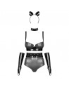 Silveria Ensemble 6 pcs - Argent et Noir-Look - Félin Dominatrice pour Soirées Libertines