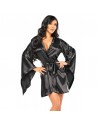 Peignoir noir sexy en satin Samira – Lingerie libertine élégante