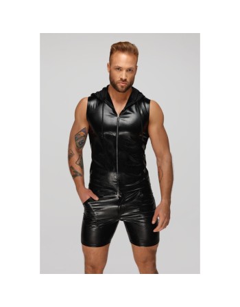 Top homme wetlook serpent zippé – sans manches avec capuche transparente sexy