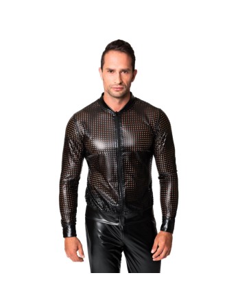 Veste homme wetlook perforée noire – look transparent pour soirées libertines et clubs
