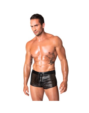 Boxer homme wetlook noir perforé – look sexy et transparent pour soirées libertines