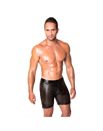 Short wetlook perforé long homme – coupe sexy et respirante pour soirée libertine