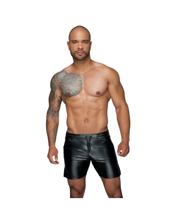 Short wetlook homme noir – coupe sexy avec ceinture élastique pour soirée libertine